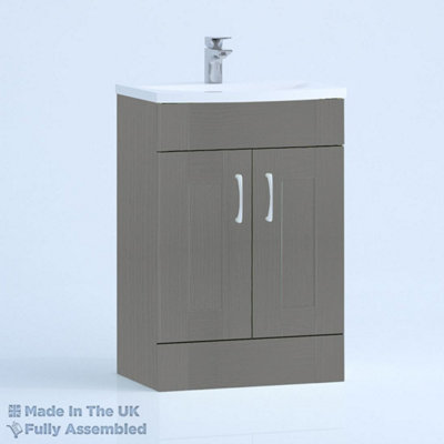600mm Curve 2 Door Floor Standing Bathroom Vanity Basin Unit (Fully Assembled) - Cambridge Solid Wood Dust Grey Price Comparisons | Compare The Build