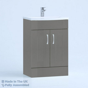600mm Curve 2 Door Floor Standing Bathroom Vanity Basin Unit (Fully Assembled) - Cambridge Solid Wood Dust Grey