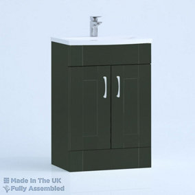 600mm Curve 2 Door Floor Standing Bathroom Vanity Basin Unit (Fully Assembled) - Cambridge Solid Wood Fir Green