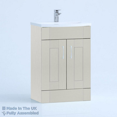 600mm Curve 2 Door Floor Standing Bathroom Vanity Basin Unit (Fully Assembled) - Cambridge Solid Wood Light Grey Price Comparisons | Compare The Build