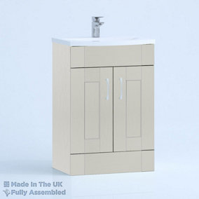 600mm Curve 2 Door Floor Standing Bathroom Vanity Basin Unit (Fully Assembled) - Cambridge Solid Wood Light Grey
