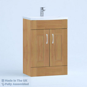 600mm Curve 2 Door Floor Standing Bathroom Vanity Basin Unit (Fully Assembled) - Cambridge Solid Wood Natural Oak