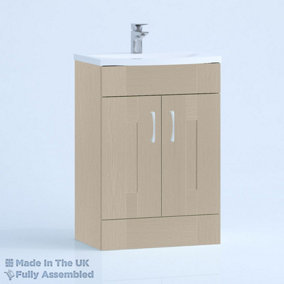 600mm Curve 2 Door Floor Standing Bathroom Vanity Basin Unit (Fully Assembled) - Cartmel Woodgrain Cashmere