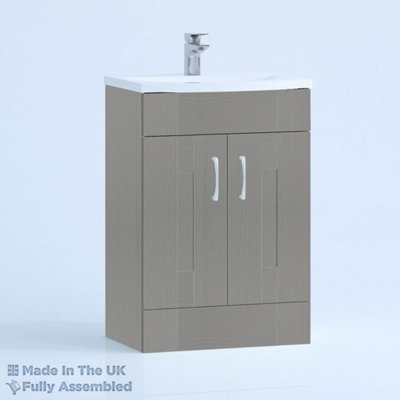 600mm Curve 2 Door Floor Standing Bathroom Vanity Basin Unit (Fully Assembled) - Cartmel Woodgrain Dust Grey