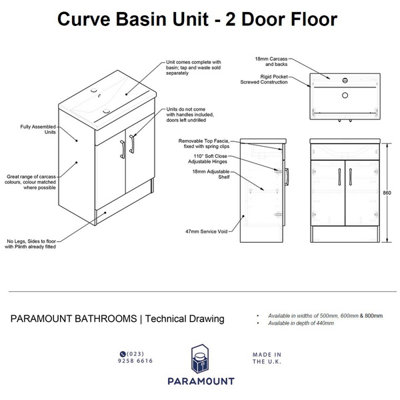 600mm Curve 2 Door Floor Standing Bathroom Vanity Basin Unit (Fully Assembled) - Cartmel Woodgrain Dust Grey