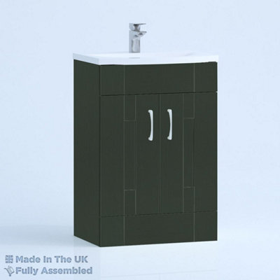 600mm Curve 2 Door Floor Standing Bathroom Vanity Basin Unit (Fully Assembled) - Cartmel Woodgrain Fir Green Price Comparisons | Compare The Build