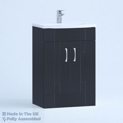 600mm Curve 2 Door Floor Standing Bathroom Vanity Basin Unit (Fully Assembled) - Cartmel Woodgrain Indigo Price Comparisons | Compare The Build