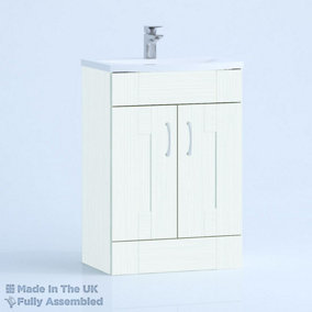 600mm Curve 2 Door Floor Standing Bathroom Vanity Basin Unit (Fully Assembled) - Cartmel Woodgrain Ivory