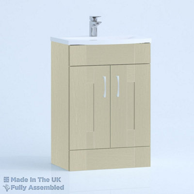 600mm Curve 2 Door Floor Standing Bathroom Vanity Basin Unit (Fully Assembled) - Cartmel Woodgrain Sage Green Price Comparisons | Compare The Build