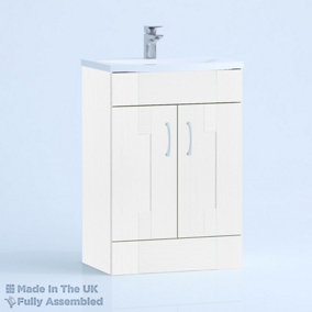 600mm Curve 2 Door Floor Standing Bathroom Vanity Basin Unit (Fully Assembled) - Cartmel Woodgrain White