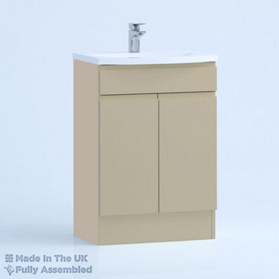 600mm Curve 2 Door Floor Standing Bathroom Vanity Basin Unit (Fully Assembled) - Lucente Gloss Cashmere