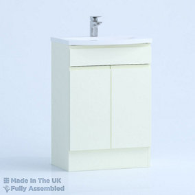 600mm Curve 2 Door Floor Standing Bathroom Vanity Basin Unit (Fully Assembled) - Lucente Gloss Cream