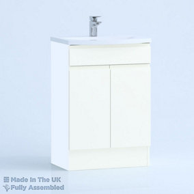 600mm Curve 2 Door Floor Standing Bathroom Vanity Basin Unit (Fully Assembled) - Lucente Gloss White