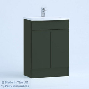 600mm Curve 2 Door Floor Standing Bathroom Vanity Basin Unit (Fully Assembled) - Lucente Matt Fir Green