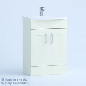 600mm Curve 2 Door Floor Standing Bathroom Vanity Basin Unit (Fully Assembled) - Oxford Matt Ivory