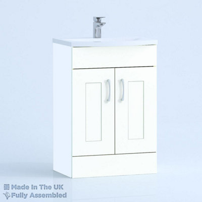 600mm Curve 2 Door Floor Standing Bathroom Vanity Basin Unit (Fully Assembled) - Oxford Matt White