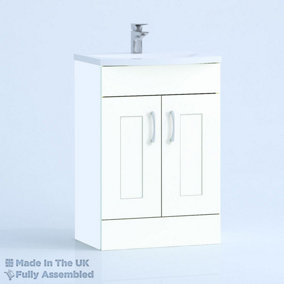 600mm Curve 2 Door Floor Standing Bathroom Vanity Basin Unit (Fully Assembled) - Oxford Matt White