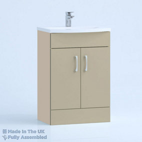 600mm Curve 2 Door Floor Standing Bathroom Vanity Basin Unit (Fully Assembled) - Vivo Gloss Cashmere