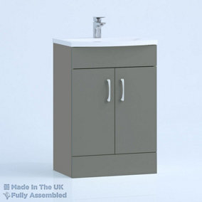 600mm Curve 2 Door Floor Standing Bathroom Vanity Basin Unit (Fully Assembled) - Vivo Gloss Dust Grey
