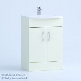 600mm Curve 2 Door Floor Standing Bathroom Vanity Basin Unit (Fully Assembled) - Vivo Gloss Ivory