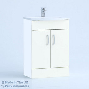 600mm Curve 2 Door Floor Standing Bathroom Vanity Basin Unit (Fully Assembled) - Vivo Gloss White