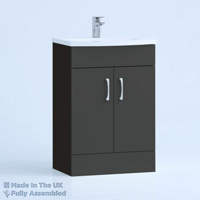 600mm Curve 2 Door Floor Standing Bathroom Vanity Basin Unit (Fully Assembled) - Vivo Matt Anthracite