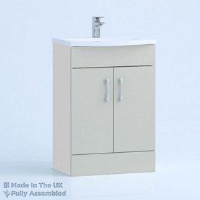 600mm Curve 2 Door Floor Standing Bathroom Vanity Basin Unit (Fully Assembled) - Vivo Matt Light Grey