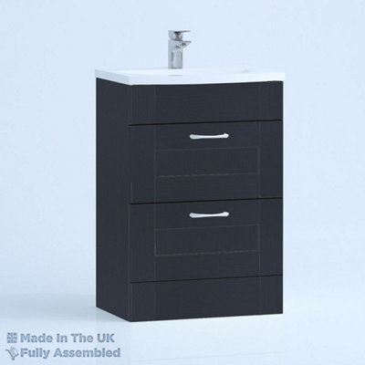 600mm Curve 2 Drawer Floor Standing Bathroom Vanity Basin Unit (Fully Assembled) - Cambridge Solid Wood Indigo Price Comparisons | Compare The Build