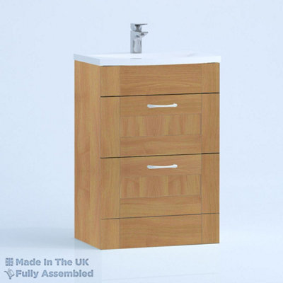600mm Curve 2 Drawer Floor Standing Bathroom Vanity Basin Unit (Fully Assembled) - Cambridge Solid Wood Natural Oak Price Comparisons | Compare The Build