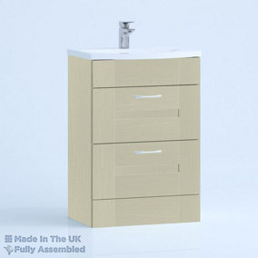 600mm Curve 2 Drawer Floor Standing Bathroom Vanity Basin Unit (Fully Assembled) - Cartmel Woodgrain Sage Green