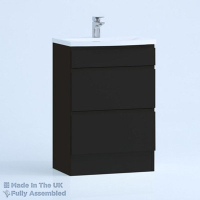 600mm Curve 2 Drawer Floor Standing Bathroom Vanity Basin Unit (Fully Assembled) - Lucente Gloss Anthracite