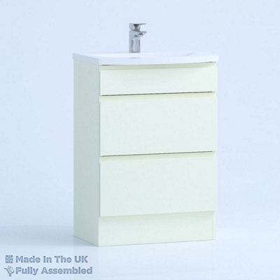 600mm Curve 2 Drawer Floor Standing Bathroom Vanity Basin Unit (Fully Assembled) - Lucente Gloss Cream Price Comparisons | Compare The Build