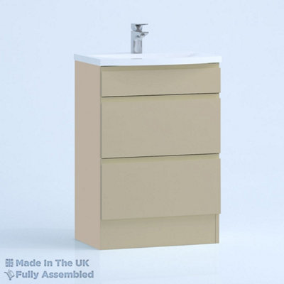 600mm Curve 2 Drawer Floor Standing Bathroom Vanity Basin Unit (Fully Assembled) - Lucente Matt Cashmere