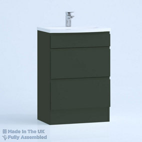 600mm Curve 2 Drawer Floor Standing Bathroom Vanity Basin Unit (Fully Assembled) - Lucente Matt Fir Green