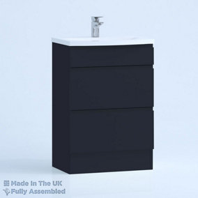 600mm Curve 2 Drawer Floor Standing Bathroom Vanity Basin Unit (Fully Assembled) - Lucente Matt Indigo