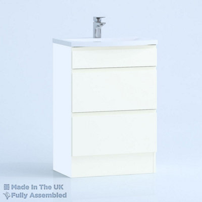 600mm Curve 2 Drawer Floor Standing Bathroom Vanity Basin Unit (Fully Assembled) - Lucente Matt White