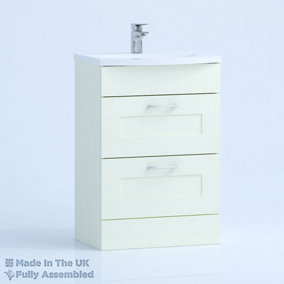 600mm Curve 2 Drawer Floor Standing Bathroom Vanity Basin Unit (Fully Assembled) - Oxford Matt Ivory