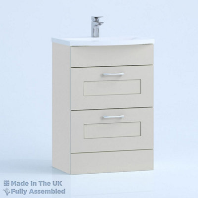 600mm Curve 2 Drawer Floor Standing Bathroom Vanity Basin Unit (Fully Assembled) - Oxford Matt Light Grey Price Comparisons | Compare The Build