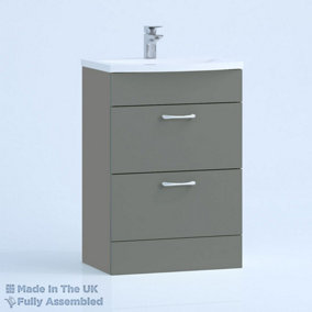 600mm Curve 2 Drawer Floor Standing Bathroom Vanity Basin Unit (Fully Assembled) - Vivo Gloss Dust Grey