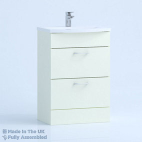 600mm Curve 2 Drawer Floor Standing Bathroom Vanity Basin Unit (Fully Assembled) - Vivo Gloss Ivory