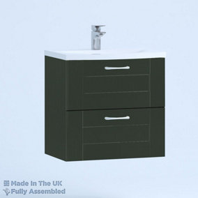 600mm Curve 2 Drawer Wall Hung Bathroom Vanity Basin Unit (Fully Assembled) - Cambridge Solid Wood Fir Green