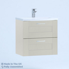 600mm Curve 2 Drawer Wall Hung Bathroom Vanity Basin Unit (Fully Assembled) - Cambridge Solid Wood Light Grey