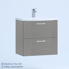 600mm Curve 2 Drawer Wall Hung Bathroom Vanity Basin Unit (Fully Assembled) - Cartmel Woodgrain Dust Grey