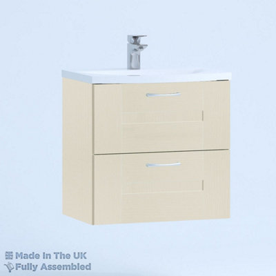 600mm Curve 2 Drawer Wall Hung Bathroom Vanity Basin Unit (Fully Assembled) - Cartmel Woodgrain Mussel Price Comparisons | Compare The Build