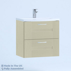 600mm Curve 2 Drawer Wall Hung Bathroom Vanity Basin Unit (Fully Assembled) - Cartmel Woodgrain Sage Green