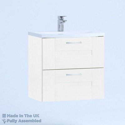600mm Curve 2 Drawer Wall Hung Bathroom Vanity Basin Unit (Fully Assembled) - Cartmel Woodgrain White Price Comparisons | Compare The Build