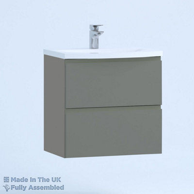 600mm Curve 2 Drawer Wall Hung Bathroom Vanity Basin Unit (Fully Assembled) - Lucente Gloss Dust Grey