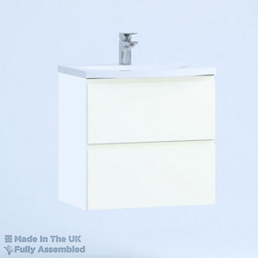 600mm Curve 2 Drawer Wall Hung Bathroom Vanity Basin Unit (Fully Assembled) - Lucente Gloss White