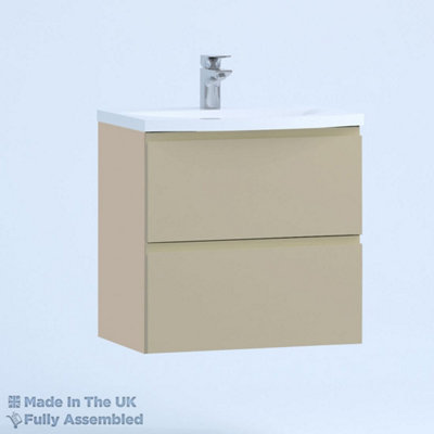 600mm Curve 2 Drawer Wall Hung Bathroom Vanity Basin Unit (Fully Assembled) - Lucente Matt Cashmere