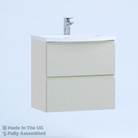 600mm Curve 2 Drawer Wall Hung Bathroom Vanity Basin Unit (Fully Assembled) - Lucente Matt Light Grey